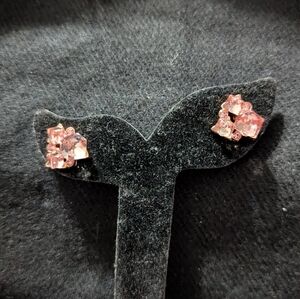 Rose Gold Tone Pastel Pink Cube Crystal Stud Statement Earrings